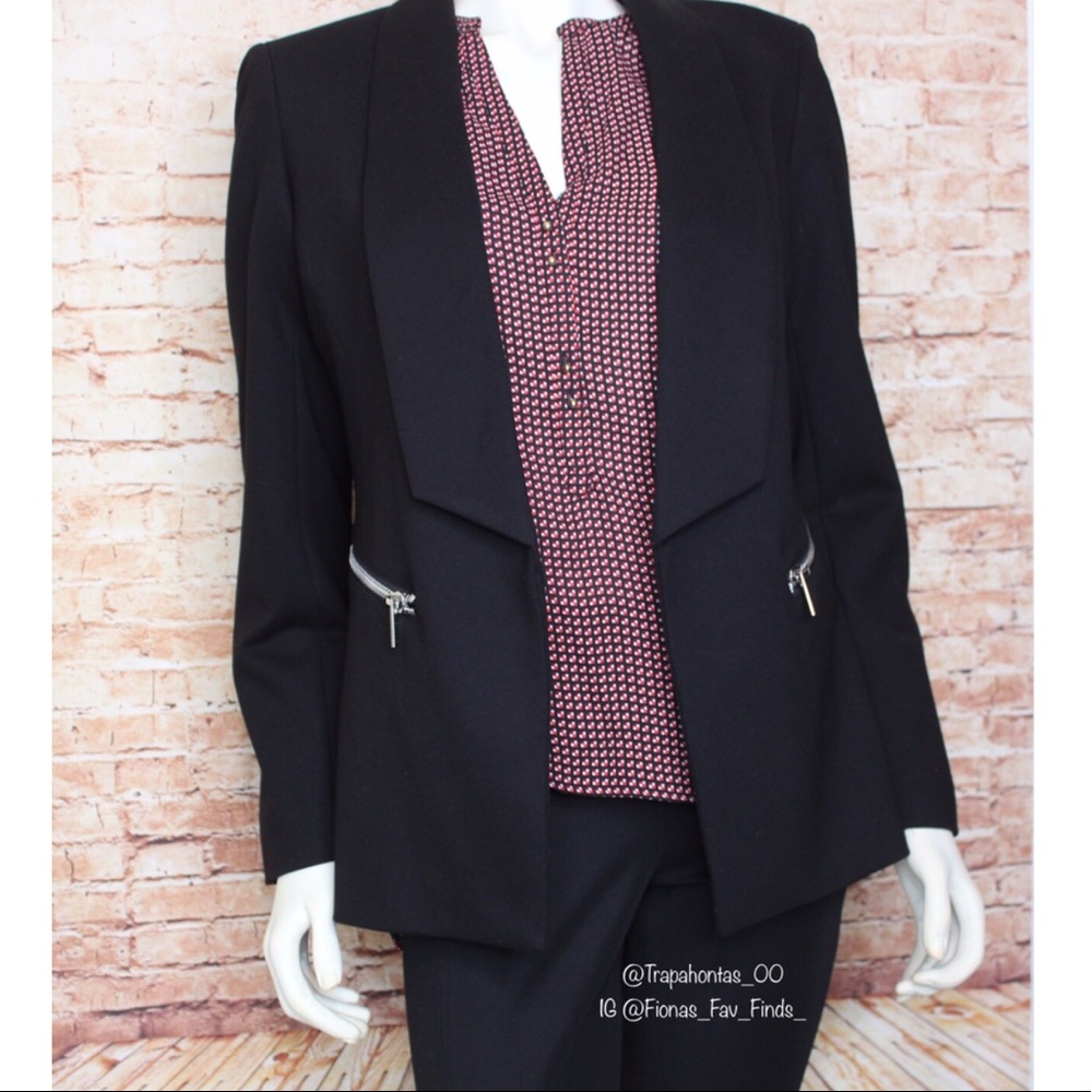 T Tahari | Professional Black Blazer Jacket Open Front with Zipper Details